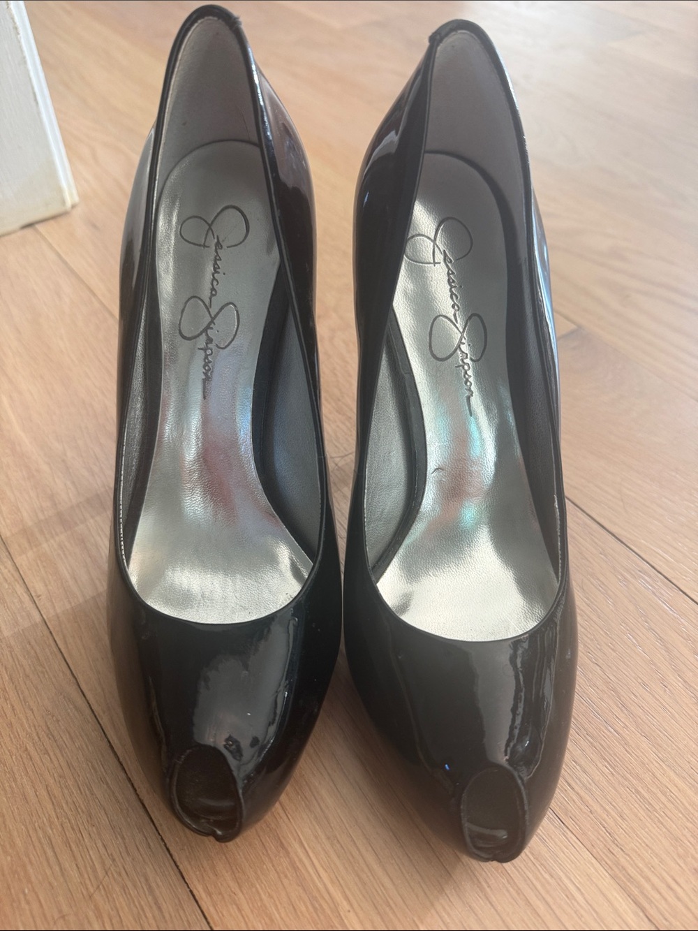 Jessica Simpson Black Patent Peep-Toe Pumps